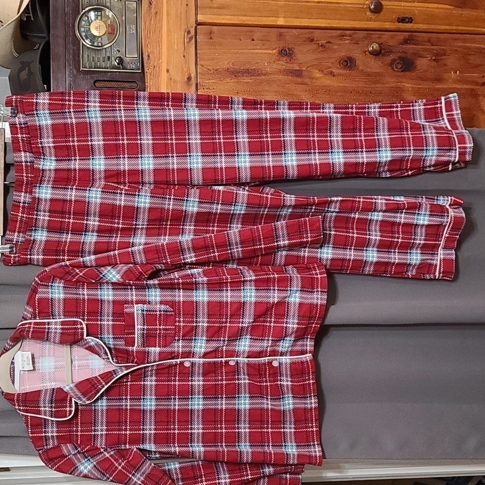 Wonderly Intimates Womens Flannel Pajamas Red Blue White Plaid Buttons Sz M‎ EUC